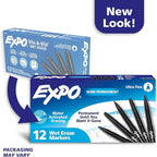 EXPO Visa Vis Wet Erase Markers Fine Point Black 12-Pack Ideal for Classroom and Homeschool Use