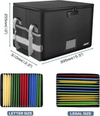 ENGPOW File Box with Lock, Fireproof Document Box with Pockets, Collapsible File Organizer Filing Storage Cabinet with Handle, Portable Home Office Safe for Hanging Letter/Legal Folders,Black,2 Pack
