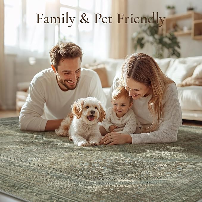 GENIMO Runner Rug 2x5 Non Slip Machine Washable Hallway Runner Rug, Low Pile Lightweight Rugs for Entryway, Hallway, Kitchen and Corridor, Sage/Blue