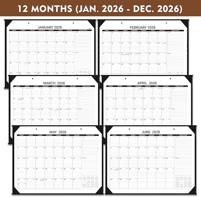 2026 Desk Calendar - Large Desk Calendar 2026, Jan. 2026 - Dec. 2026, 22" x 17", 2026 Calendar, 4 Corner Protectors, 2 Hanging Holes, Holidays, Julian Dates, TO-DO & Notes Section