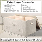 Graciadeco 75 Quart Extra Large Decorative Collapsible Storage Bins with Lids, 1 Pack Beige Stackable Boxes
