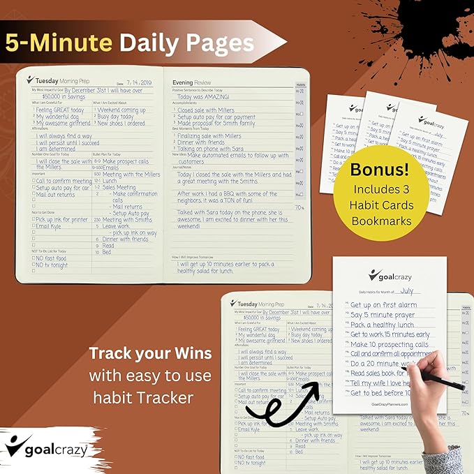 Undated Daily Planner to Achieve Your Goals 2025-2026 - 90 Day Guided Journal & Productivity Organizer with Goal Setting, Habit Tracker, To Do List, Academic & Work Calendar, Leather Hardcover - Brown