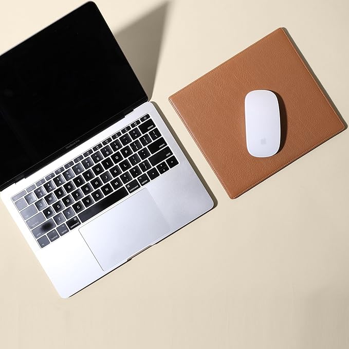 Leatherology Cognac Classic Leather Mouse Pad – Full-Grain Leather Desk Pad with Microsuede Bottom – Ergonomic, Durable & Stylish Workspace Accessory