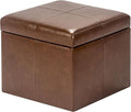Adeco Faux Leather Cube Storage Ottoman, Coffee Brown Ottomans for Living Room, Bedroom