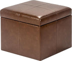Adeco Faux Leather Cube Storage Ottoman, Coffee Brown Ottomans for Living Room, Bedroom
