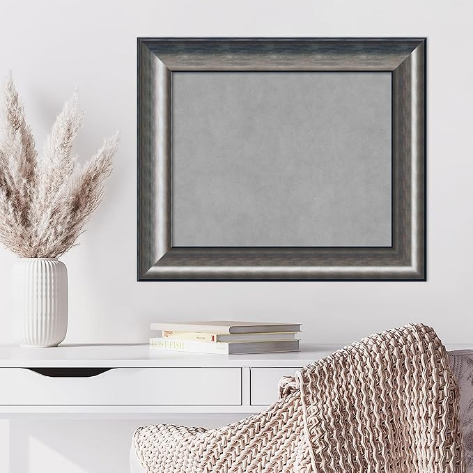Amanti Art Silver Framed Magnetic Board 22x26 Small Vision Board for use with Magnets, 100% Metal Sheet to Display Items as Office Decor or for Home Organization in mudroom, Kitchen or Kids Room