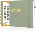 HAUTOCO Hardcover Accounting Ledger Book for Small Business Bookkeeping Horizontal Money Expense Tracker Notebook with 2 Storage Pouch, Personal Columnar Log Journal 10.78 x 8'', Olive Green