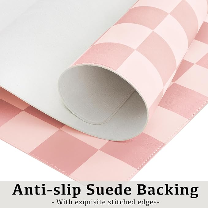 Ohocut Checkered Desk Mat, 31.5" x 15.7" Large Cute Coral Pink Aesthetic Retro Accessories, PU Leather Computer Laptop Desk Mat, Mouse Keyboard Pad, Desk Writing Makeup Mat for Vanity/Work/Home Decor