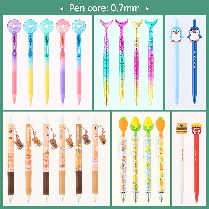 Jollin 12PCS Cute Kawaii Mechanical Pencils Set with Lead Refills and Erasers, 0.5mm & 0.7mm Point, Bulk Mechanical Pencils for Kids Girls
