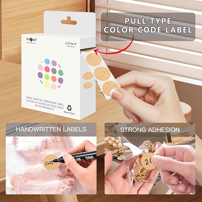 PARLAIM 3/4 Inch Roll Color Coding Labels,1000 per Roll Round Permanent Adhesive Color Coding Circle Dot Stickers for Office Home Kraft