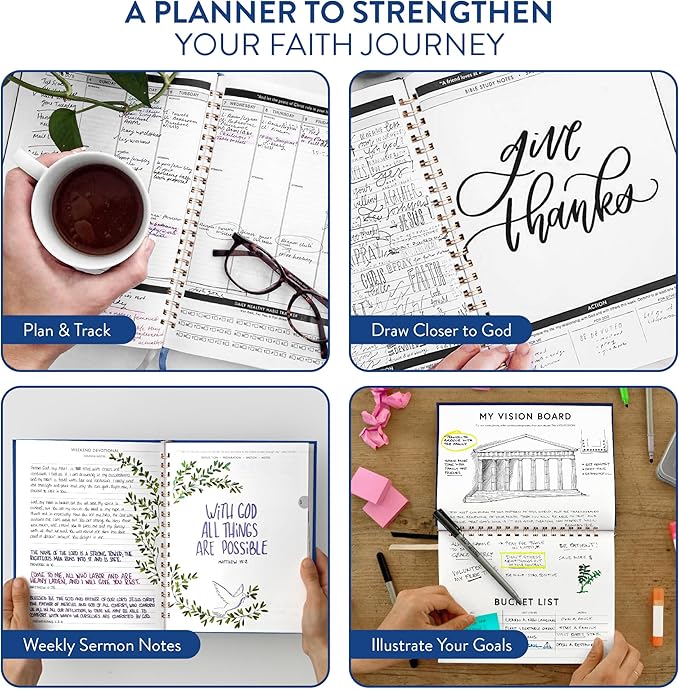 Christian Planner 2026 Daily Planner - Faith Based Monthly and Weekly Planner, Vision Board, and Habit Tracker - 2026 Calendar, Personal Organizer and Devotional Journal (Spiral, Cobalt Blue)