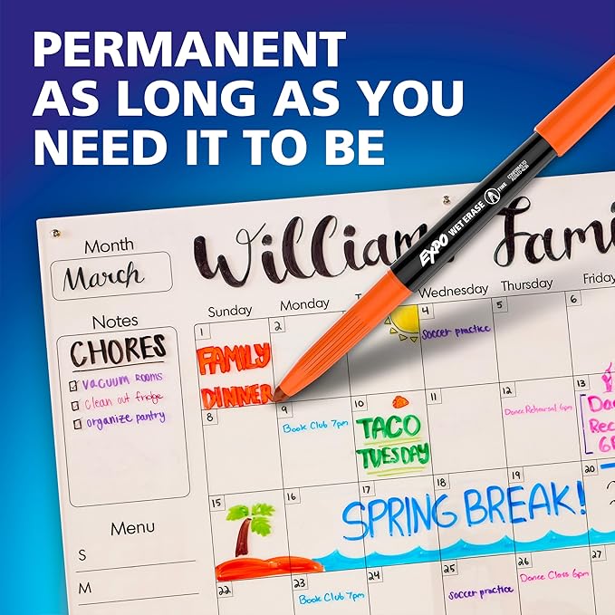 EXPO Wet Erase Markers, Semi-Permanent, Assorted Colors, Fine and Ultra-Fine Tips, 36 Count - For Writing on Glass, Whiteboards, Mirrors, Calendar, Labeling, Organizing