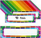 40PCS Desk Nameplates, Double Sided PET Film Desk Name Tags Erasable & Reusable Traditional Manuscript Name Plate Colorful Decoration for Student School Classroom Organization (10” x 2.8”)