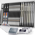 Nicpro 37PCS Art Mechanical Pencil Set, Metal Drafting Pencils 0.5 mm, 0.7 mm, 0.9 mm & 2mm Lead Pencil Holder (6B 4B 2B HB 2H 4H Colors) For Sketching Drawing With 20 Tube Lead Refills Eraser Case