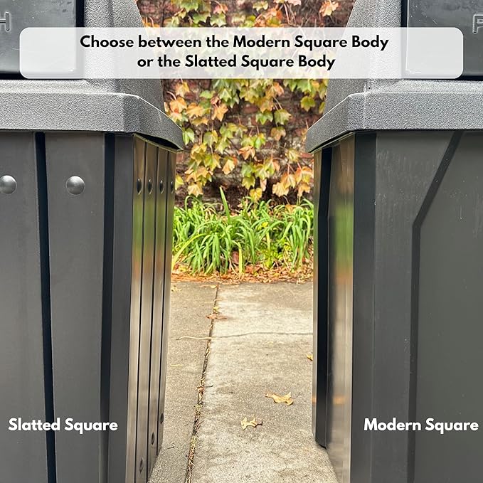 Sturdy Essentials 32 Gallon Square Slatted 100% Recycled Plastic Heavy Duty Outdoor Commercial Trash Can with Swing Top Lid | Great for Schools and Businesses - Beige Granite