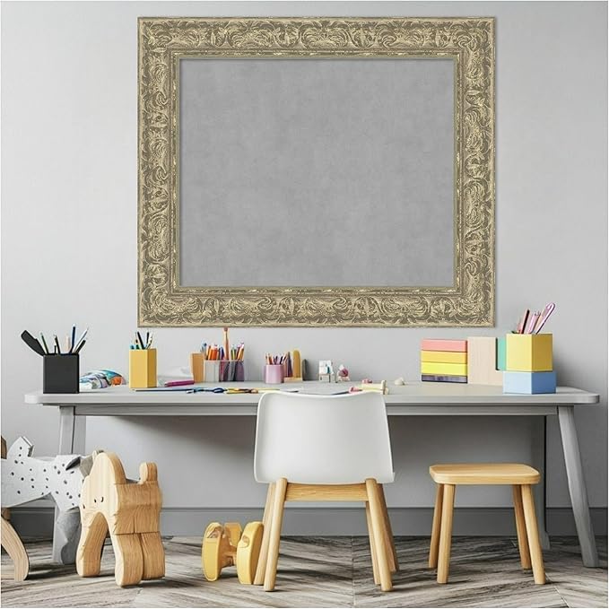 Amanti Art Silver Framed Magnetic Board 27x31 Medium Vision Board for use with Magnets, 100% Metal Sheet to Display Items as Office Decor or for Home Organization in mudroom, Kitchen or Kids Room