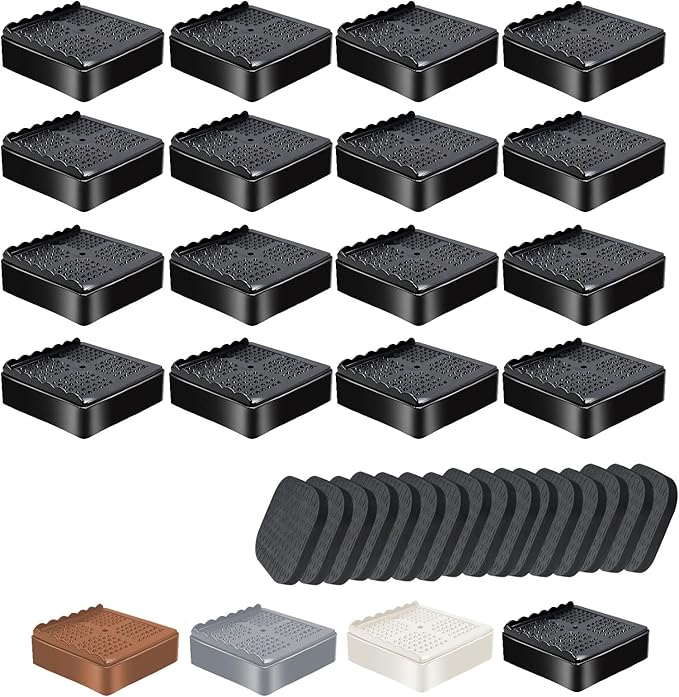 shouwuhho Furniture Risers, 16 Pack Bed Risers with Non-Slip Grip and Heavy Duty Support, 1 Inch 2 Inch 3 Inch 4 Inch Height Lift for Couch, Sofa, Table, Desk, Chair, Refrigerator - Black, 1 Inch