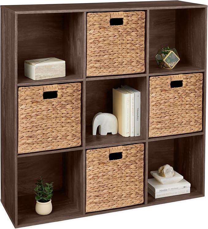 Best Choice Products 9-Cube Storage Organizer, 13.5in Shelf Opening, Bookcase, Display Shelf, Customizable w/ 3 Removable Back Panels – Walnut
