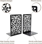 CNK Book Ends for Shelves - Metal Holders for Home Office Heavy Books, Shelf Stoppers, Decorative Set of 2 Black Infinite Leaves Bookends