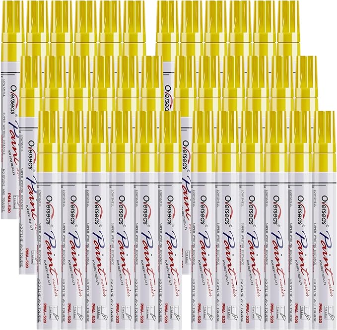 Overseas Yellow Paint Marker Pens - 36 Pack Oil-Based Permanent Markers Set, Quick Drying, Waterproof, Medium Tip Paint Pens Bulk for Wood, Metal, Rock, Ceramic, Plastic, Canvas, Glass, Rubber