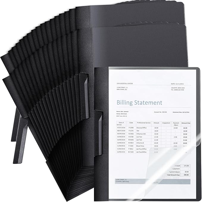 Maitys 50 Pack Durable Clear Report Covers with Rotary Clip 11 x 9 in Letter Size Presentation Folders Transparent Front Cover Portfolio Folder Resume Folder Interview Report Folders (Black)