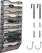 BOHDK Wall File Organizer, 10 Tire Hanging File Folder Mail Organizer, Vertical Mesh Metal Door/Wall Mount Hanging File Holder, Paper Document Magazine Rack with Hooks for Home Office Black