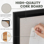 Bulletin Board Cork Board with Linen, 100% Wood Framed 24" x 36" Bulletin Board Decorations, Pin Boards for Walls, Wall Mounted Fabric Picture Board with 10 Pushpins for School, Home & Office, Black