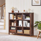Joaxswe 9 Cube Bookcase, Farmhouse 47 Inch Wide Brown Walnut Bookshelf, Wooden 3 Tier Display Large Open Book Shelf, Vintage Horizontal Book Case for Home Office, Cubby Storage Cabinet for Living Room