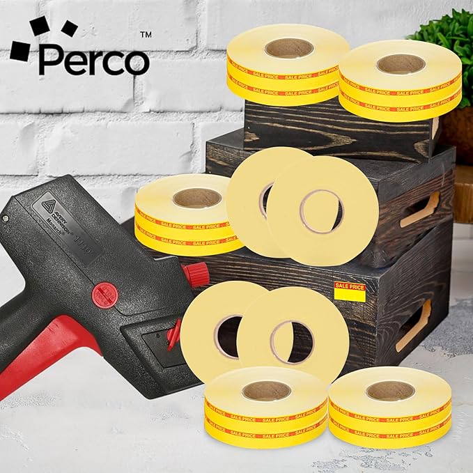 Perco Red Reverse Print on Yellow Sale Price Labels for Monarch 1110 16 Rolls with 1 Free Ink Roller