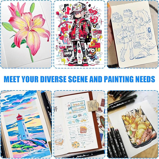 DRAWNICEST 120 Colors Alcohol Markers, Dual Tip Permanent Art Markers with Black Suitcase, For Adults Coloring, Sketching, Card Making and DIY Patinting