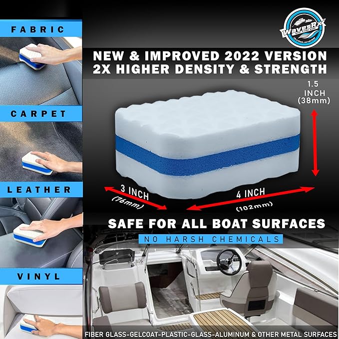 WAVESRX Marine Scuff and Dirt Eraser Sponges for Boats, Jet Ski & PWC | Magic Cleaning Pads Effortlessly Remove Deck Marks, Scratches, Black Streaks and Grease | No Harsh Chemicals