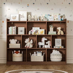 DIYART Brown Bookshelf, Wood Bookcase with 3 Tier Open Shelves, 10-Cube Minimalist Storage Shelf for Living Room, Bedroom, 43.3" W x 35.4" H
