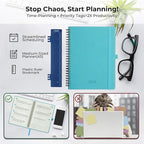 IN-LUXPRO Planner 2026 Daily Weekly and Monthly,8.5"x6.5",12 Months Spiral Bound Calendar Agenda with Self-adhesive Pen Holder,2026 Appointment Book with Vegan Leather Soft Cover,Light Blue