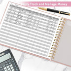HAUTOCO Hardcover Accounting Ledger Book for Small Business Bookkeeping Horizontal Money Expense Tracker Notebook with 2 Storage Pouch, Personal Columnar Log Journal 10.78 x 8'', Rose Gold