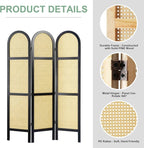 Svimi Room Divider and Folding Privacy Screens, Pine Wood 5.6 Ft Double Hinged Rattan Partition Freestanding Wall Room Divider for Home - 3 Panels