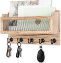 Nekon Mail and Key Holder for Wall Decorative, 11 Inch Wooden Wall Key Organizer with 5 Key Hooks, Wall Mount Storage Shelf for Entryway Hallway (Wood)