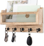 Nekon Mail and Key Holder for Wall Decorative, 11 Inch Wooden Wall Key Organizer with 5 Key Hooks, Wall Mount Storage Shelf for Entryway Hallway (Wood)