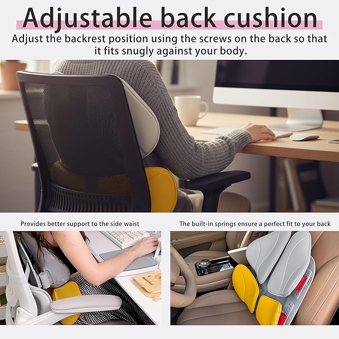 Rechteckig Lumbar Support Pillow for Office Chair, Office Home Must Haves, Back Support for Car, Back Cushion, Back Support Pillow for Chair, Height Adjustable, Dynamic Tracking of Back Movement