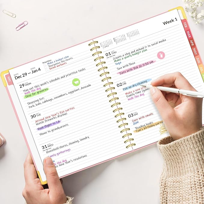 Forvencer 2026 Planner, Hardcover Calendar Planner Weekly and Monthly, Jan 2026 - Dec 2026, 6" x 8", Spiral Agenda Book with Tabs, Exquisite Daily Journal Organizer for Home School, Beige