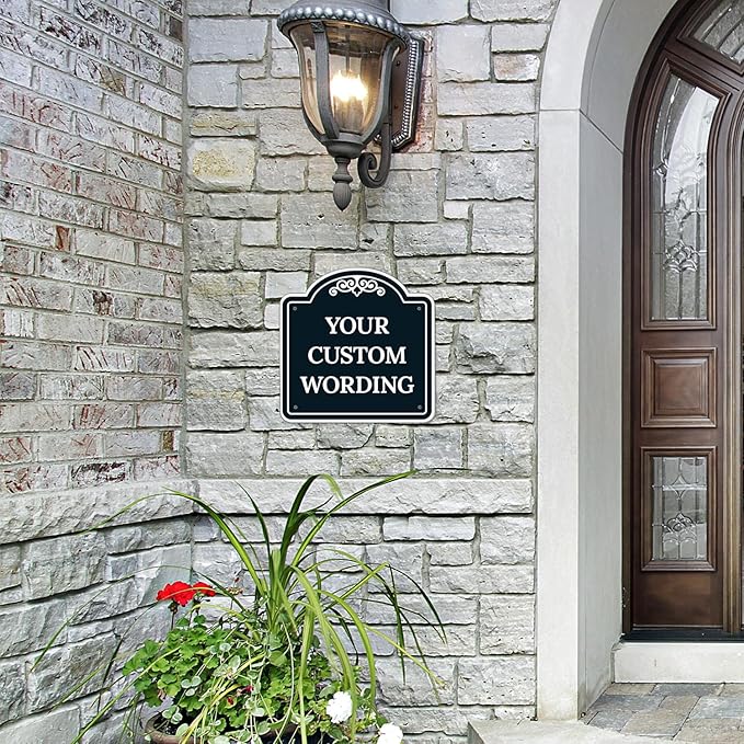 Custom Decorative Sign, Personalized Metal Sign for Business, Driveway, Home, Airbnb, Office Door Plaque, Black Background, 12x12 Inches, ACM, Fade Resistant, Made in USA