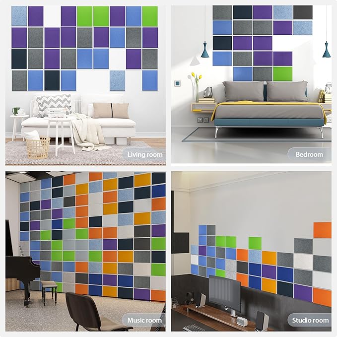Amantech 12 Pack Acoustic Panels Self Adhesive Sound Proof Foam, High Density Sound Acoustic Panel, 16X12X0.4 Inch 4:3 Rectangle Panels in Home, Office, Reccording Room, Studio,and More(Violet)