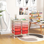 LDAILY 12 Drawer Rolling Storage Cart, Craft Cart Organizer on Wheels w/Metal Frame, Large Capacity & Smooth Drawer, Rolling Cart w/Drawers for Classroom, Office