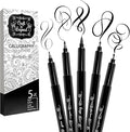 Craft 'n' Beyond Calligraphy Brush Pens Pack of 5 Markers for Hand Lettering, Art Drawing, Sketching, Scrapbooking, Writing, Journaling tip - Beginner Kit with Fadeproof Black Ink