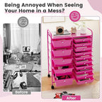 LDAILY 15 Drawer Rolling Storage Cart, Rolling Cart with Drawers for Classroom, Art Supply Craft Organizer on Wheel with Metal Frame & Handles for Home Office School