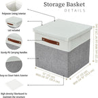 DECOMOMO Storage Basket with Lid, Storage Cubes with Handles, Fabric Box with Lid (Grey and White, 13” / 3 Pack)