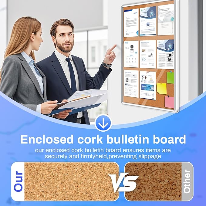 Magula Enclosed Cork Bulletin Board Tamper-Proof Dispaly Case, Aluminium Frame, Shatter Resistant Lockable Bulletin Board, Enclosed Cork Board for School, Office, Commercial, Hospital etc(24"x18")