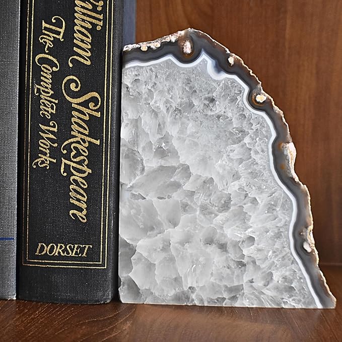 Nature's Decorations Natural Agate Bookends – A+ Grade Geode Heavy Duty Decorative Stone Crystal Book Ends for Shelves & Bookcases, Polished Bookshelf Decor, 1 Pair 6-8Lbs