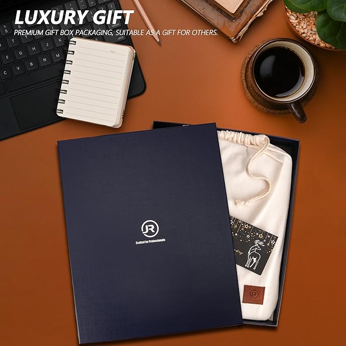 JinRuiKJ Leather Portfolio for Men, Business Portfolio Binder for A4/Pad, Leather Portfolio Folder Organizer with Notepad Holder, Card Slots, Pen Loop, 10 x 13 in, Professional Gift Set - Light Brown