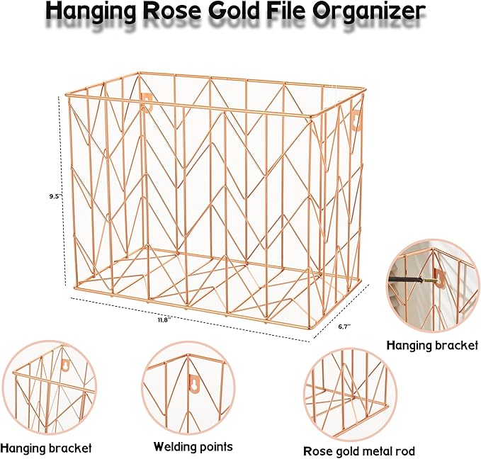 Fei Bi Hanging File Organizer, File Organizer, File Box, Rose Gold File Box, File Storage, equipped with 12 letter sized hanging folders