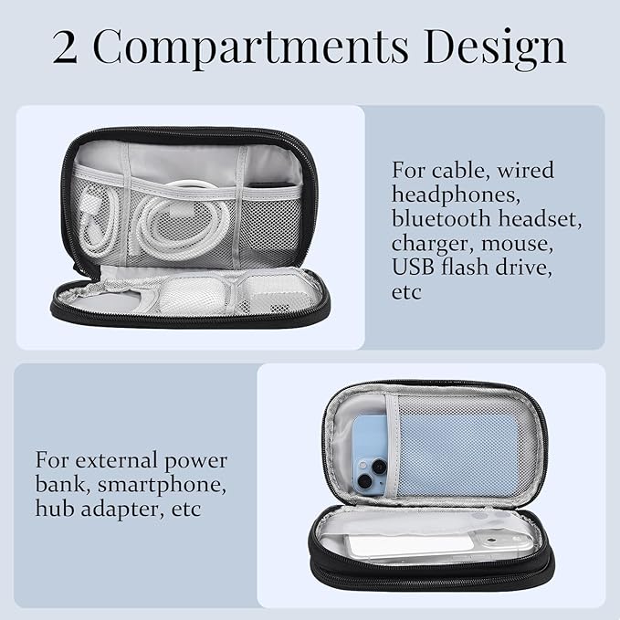 Travel Electronics Pouch Bag, Black Electronics Accessories Organizer Bag, Travel Cable Organizer Pouch for Charger Cord Phone Earphone Mouse